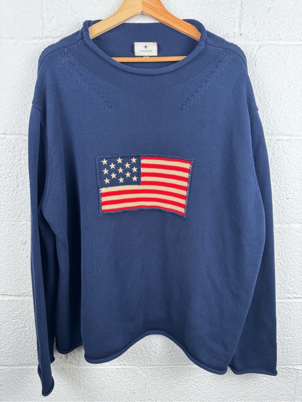 Tuckernuck Navy Cotton Rollneck Americana Flag Sweater XXL - Picture 2 of 8